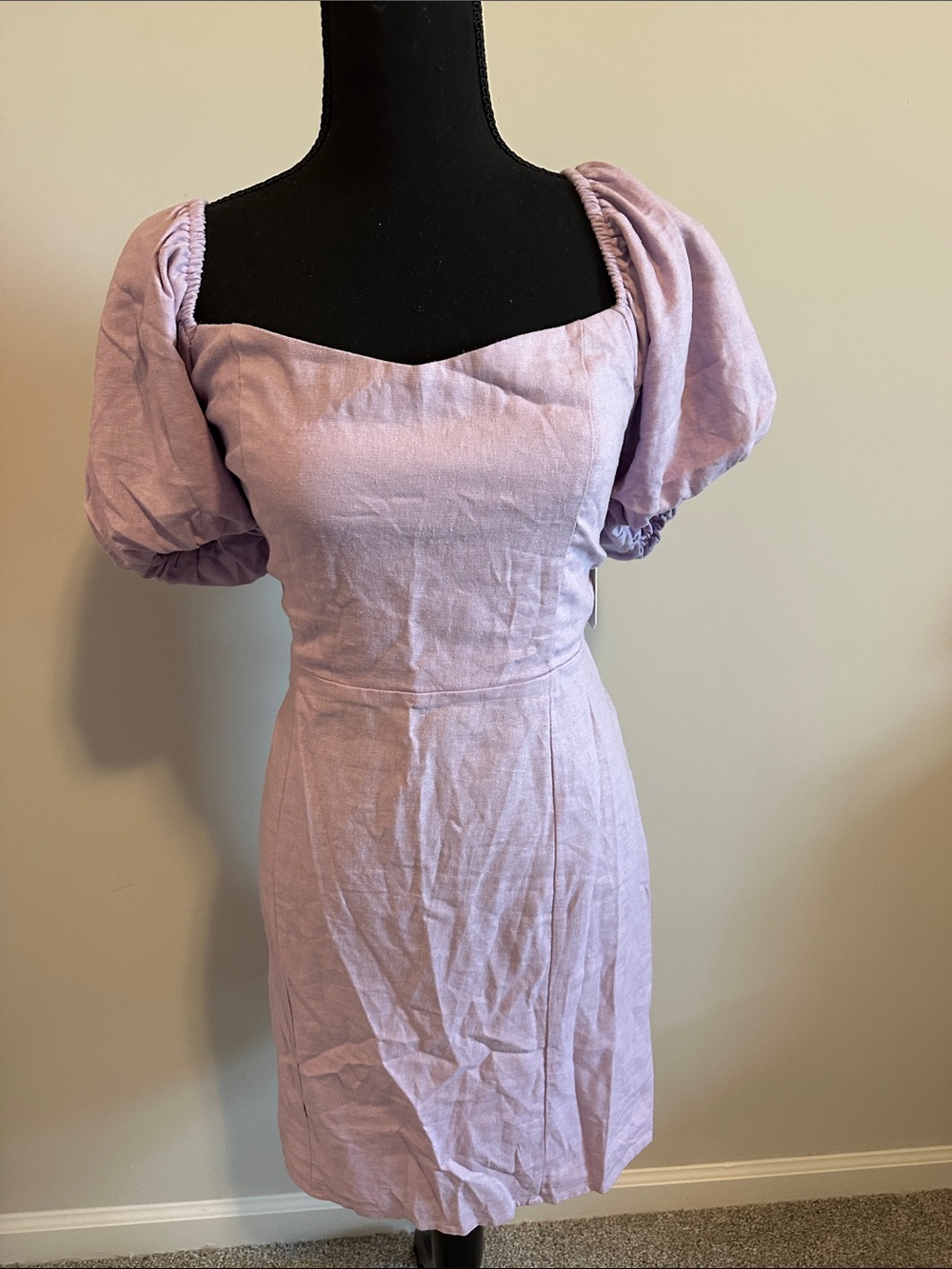 Altar'd State Lilac Puff-Sleeve Square-Neck Mini Dress